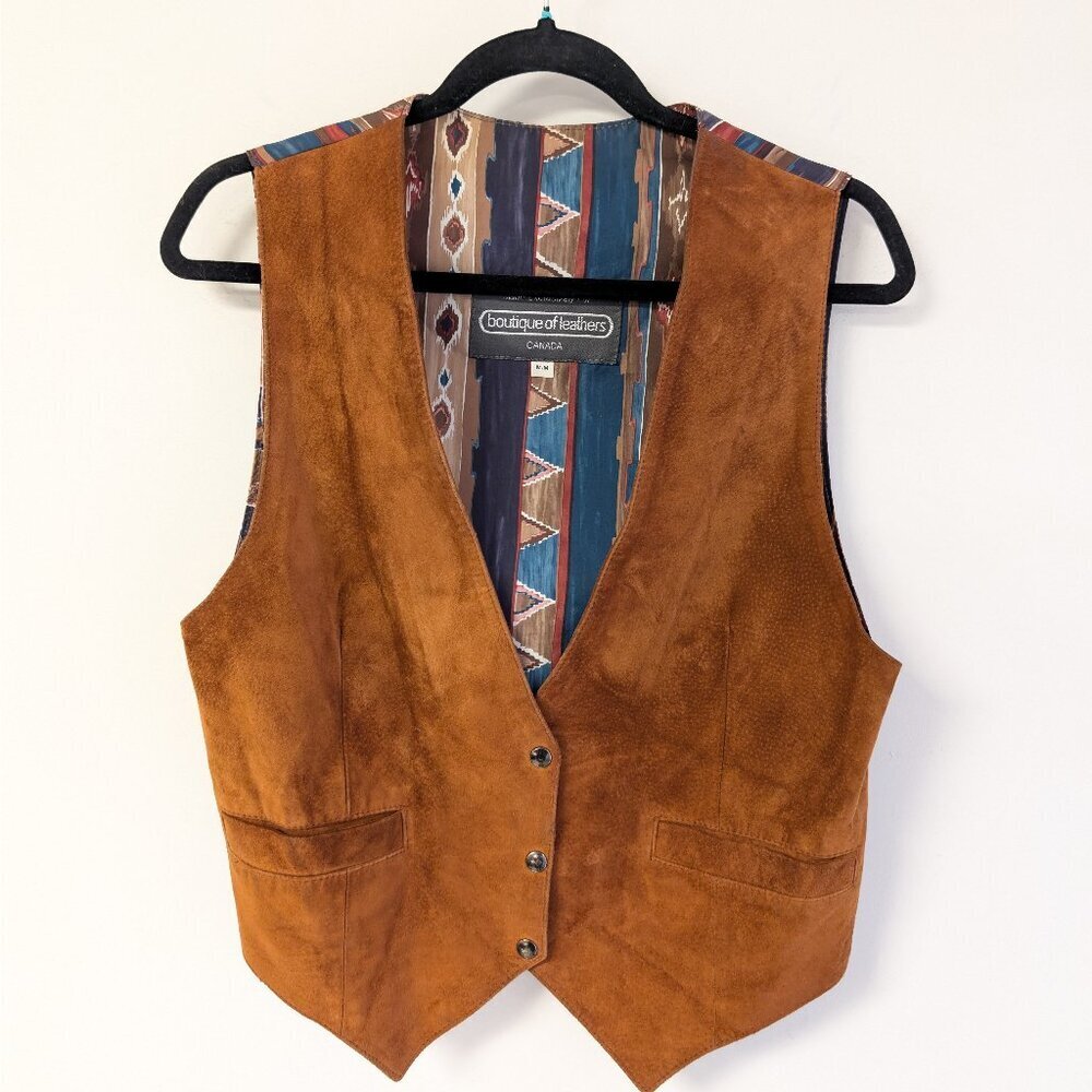 Leather front vest with southwestern print from Boutique of Leathers